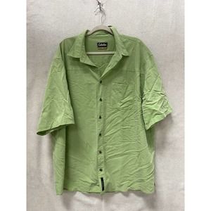 Cabelas Shirt Mens Large Tall 2XLT Short Sleeve Button Up Green Outdoor Modal